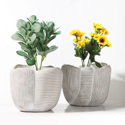 White Cement Flowerpot Ornament