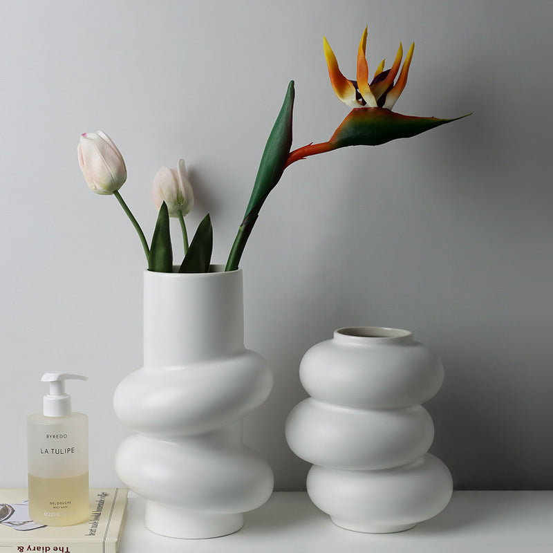White Donut Shaped Ceramic Vase