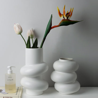 White Donut Shaped Ceramic Vase