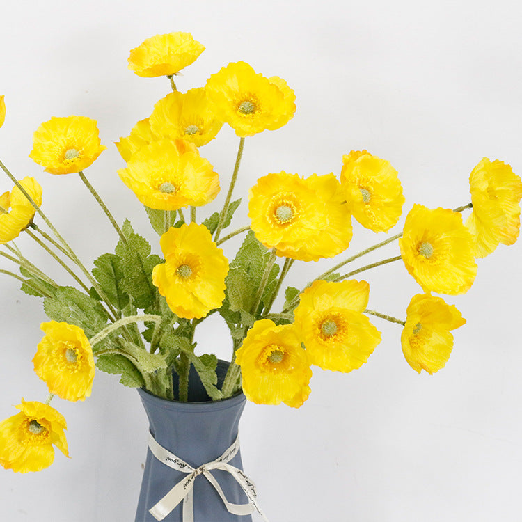 Simulated Silk Flower 4 Head Corn Poppy Background Soft Outfit