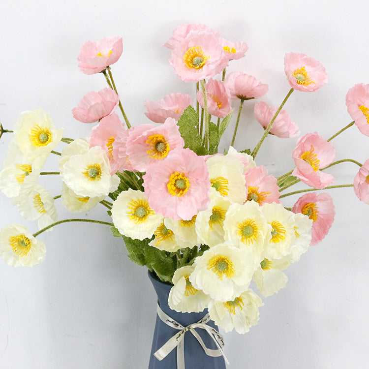 Simulated Silk Flower 4 Head Corn Poppy Background Soft Outfit
