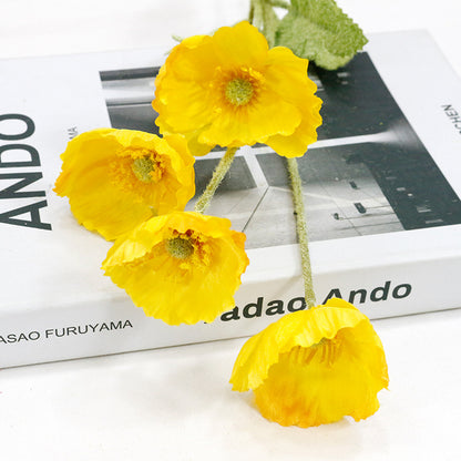 Simulated Silk Flower 4 Head Corn Poppy Background Soft Outfit