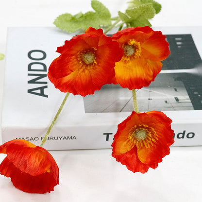 Simulated Silk Flower 4 Head Corn Poppy Background Soft Outfit