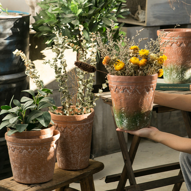 Roman Retro Red Pottery Cement Flowerpot