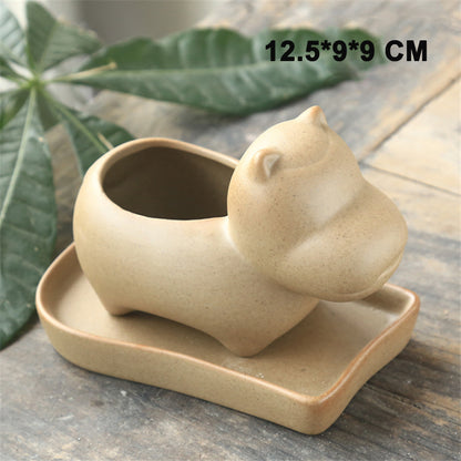 Stoneware Mini Cute Pet Succulent Perforated Flower Pot